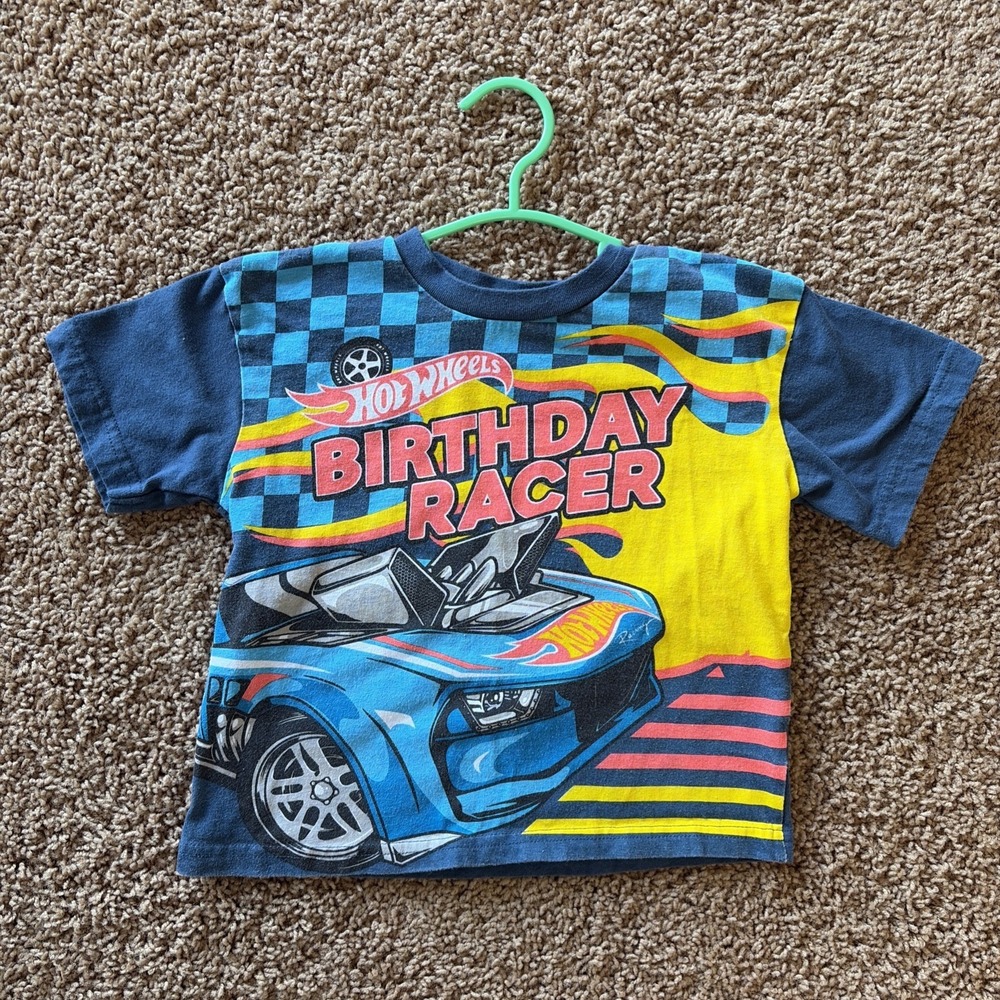 Hot Wheels BIRTHDAY RACER Party Crewneck Tee Shirt Tshirt Toddler 4T Unisex Cars